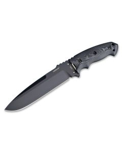 Hogue EX-F01 tactical knife with 7.0" black Cerakote blade and black G-Mascus G10 handles