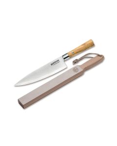 Böker Damascus Olive chef's knife with polisher in gift set