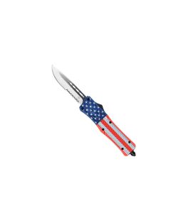 CobraTec Medium CTK-1 Bandeira americana com lâmina serrilhada, faca automática OTF