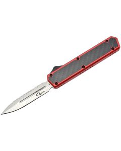 Golgoth G11BS3 red automatic OTF knife with D2 dagger blade with serrated edge on one side