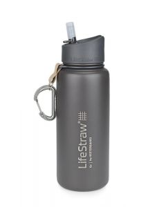 LifeStraw Go Stainless Steel Botella de agua de acero inoxidable con filtro, gris