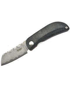 Mcusta MC-211D Petit small damascus pocket knife with red and black micarta handle scales