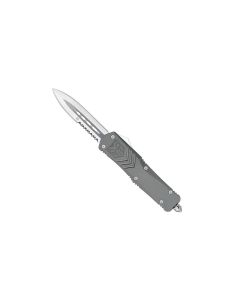 CobraTec Large FS-X gris cuchillo automático OTF con hoja de daga parcialmente dentado